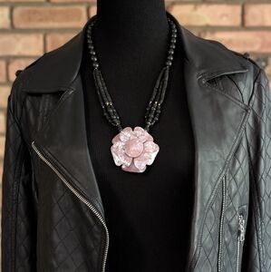 Vintage Pink Floral Pendant Statement Necklace